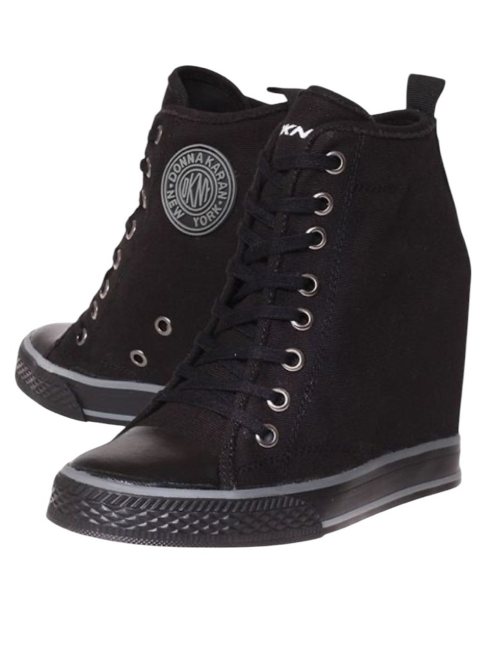 DKNY Grommet Black Wedge Sneakers